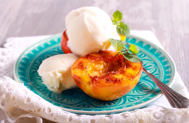 peach with ice cream