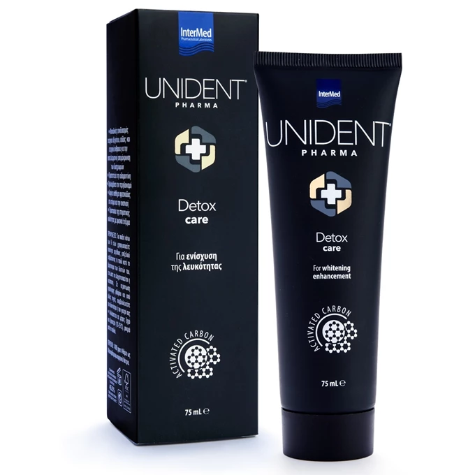 Συσκευασία του προϊόντος UNIDENT PHARMA Detox Care της InterMed.