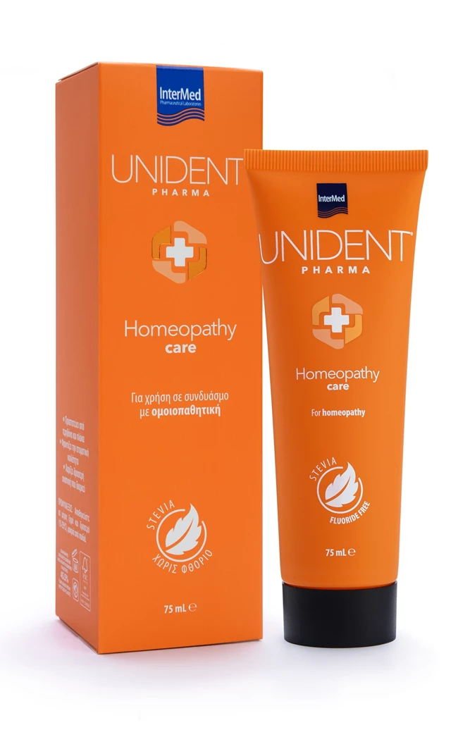 Συσκευασία της οδοντόπαστας UNIDENT PHARMA Homeopathy Care της InterMed.