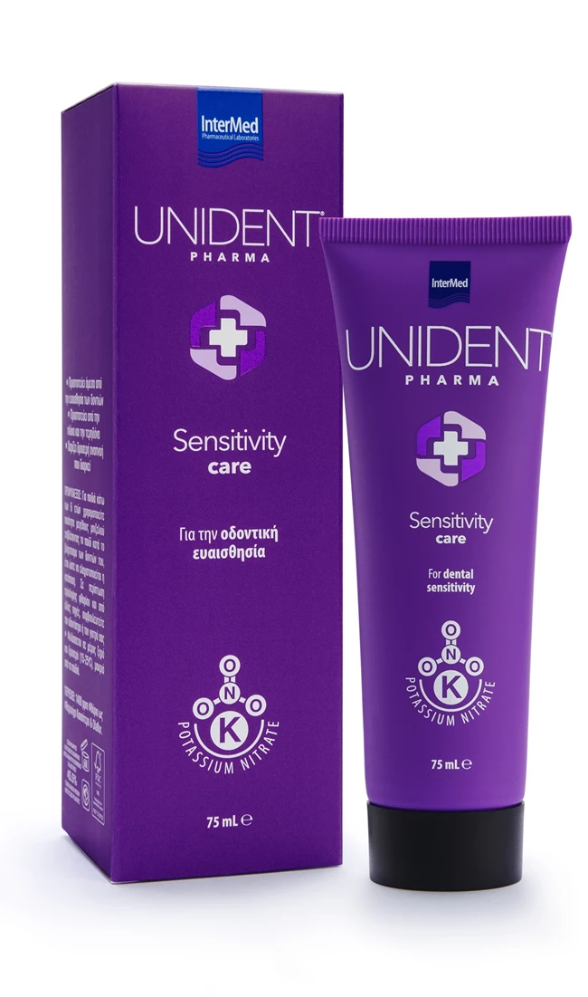  Συσκευασία της οδοντόπαστας UNIDENT PHARMA Sensitivity Care της InterMed.