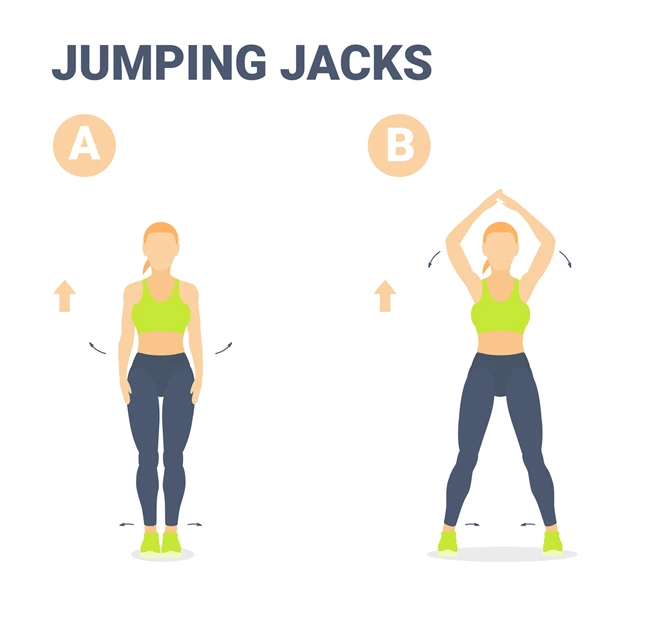 σκίτσο που δείχνει γυναίκα να κάνει jumping jacks