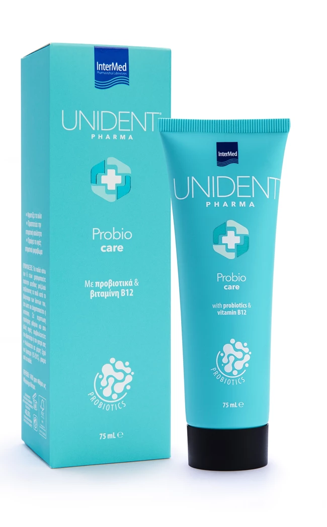 Συσκευασία της οδοντόπαστας UNIDENT PHARMA Probio Care της InterMed.