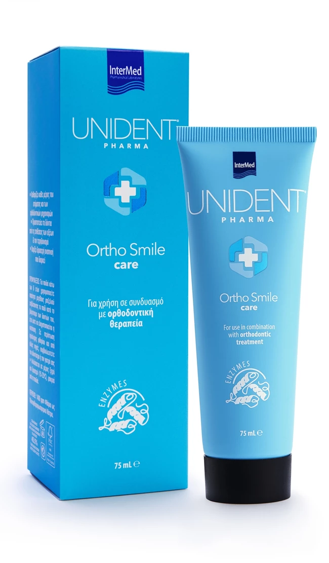 Συσκευασία της οδοντόπαστας UNIDENT PHARMA Ortho Smile Care της InterMed.