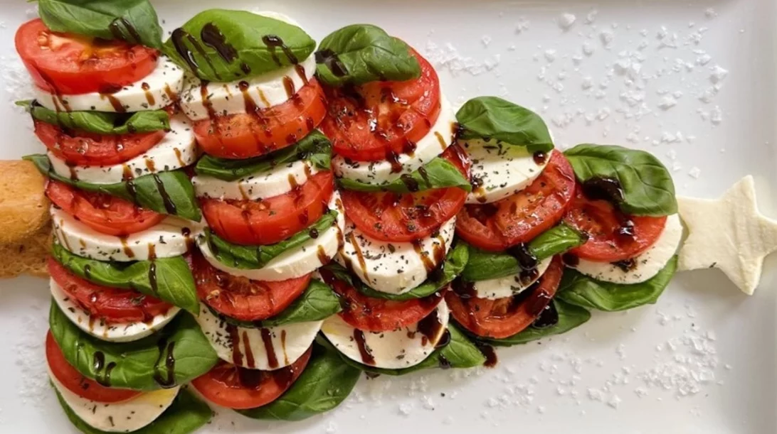 Σαλάτα καπρέζε σε σχήμα χριστουγεννιάτικου δέντρου - θα εντυπωσιάσει στο γιορτινό τραπέζι!