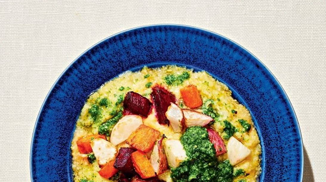 Χυλός με ψητά λαχανικά και πέστο