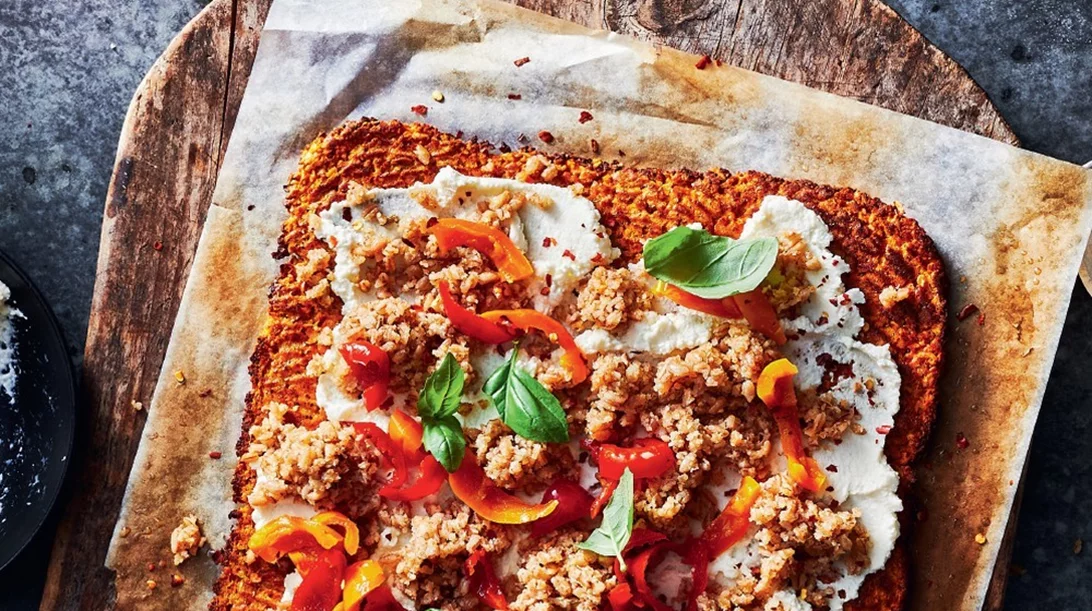 Πίτσα με σιτάρι, ρικότα σε βάση από γλυκοπατάτα