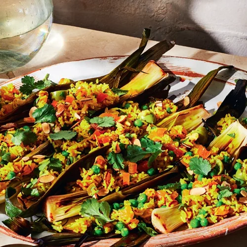 Γεμιστά πράσα με ρύζι και κουρκουμά