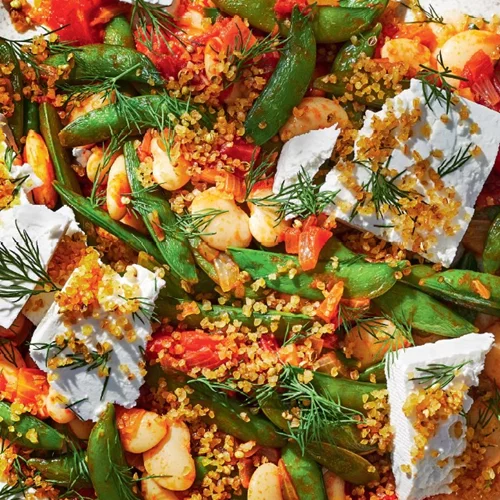 Συνταγή για αρακά και φασόλια με άνηθο, φέτα και κόλιαντρο