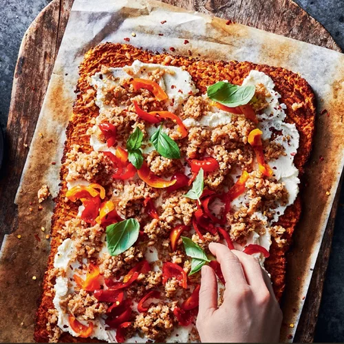 Πίτσα με σιτάρι, ρικότα σε βάση από γλυκοπατάτα