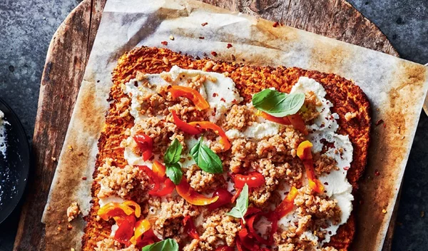 Πίτσα με σιτάρι, ρικότα σε βάση από γλυκοπατάτα