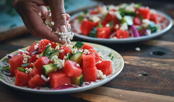 Σαλάτα με καρπούζι, αγγούρι και φέτα (87 θερμίδες)