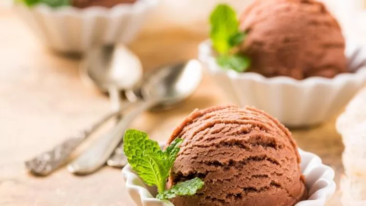 chocolate-ice-cream-in-white-bowl-picture-id910367494