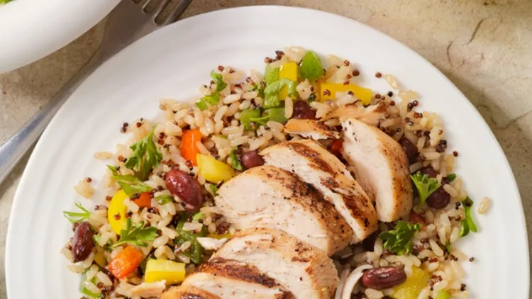 grilled-chicken-with-quinoa-and-brown-rice-salad-picture-id505850962