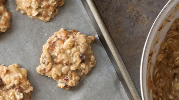 healthy-homemade-banana-and-oatmeal-cookies-dough-before-baking-picture-id823195054