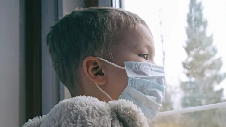 sad-illness-child-on-home-quarantine-boy-and-his-teddy-bear-both-in-picture-id1211982838