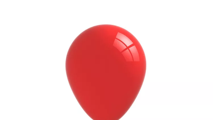 red-glossy-balloon-with-curved-ribbon-rope-isolated-on-white-with-picture-id1150792068