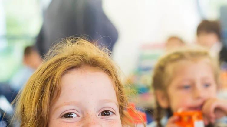 smiling-girl-missing-a-tooth-with-a-healthy-lunch-picture-id535723971