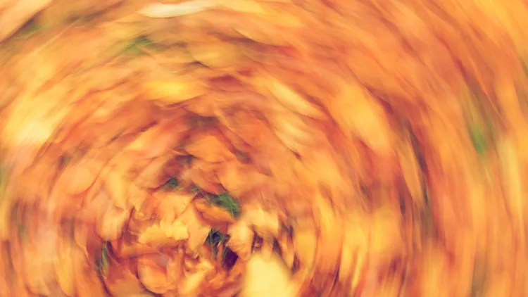 motion-blurred-photograph-of-man-or-womans-feet-walking-through-fall-picture-id977533040